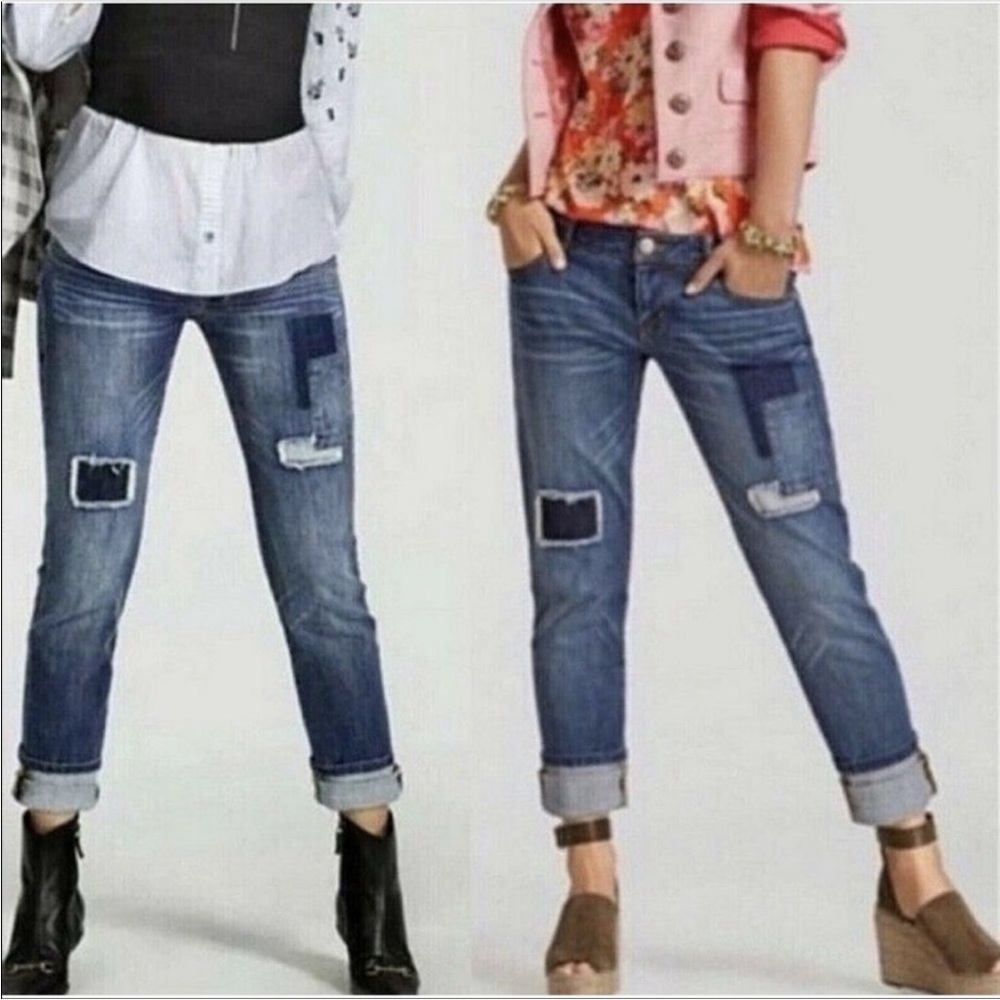 CAbi Slim Boyfriend Patchy Jeans Sz 4